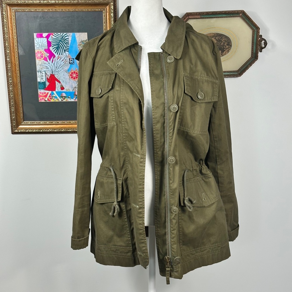 J Crew Olive Green Utility Military Style Jacket - SIZE S Fall Cinch Waist 2016